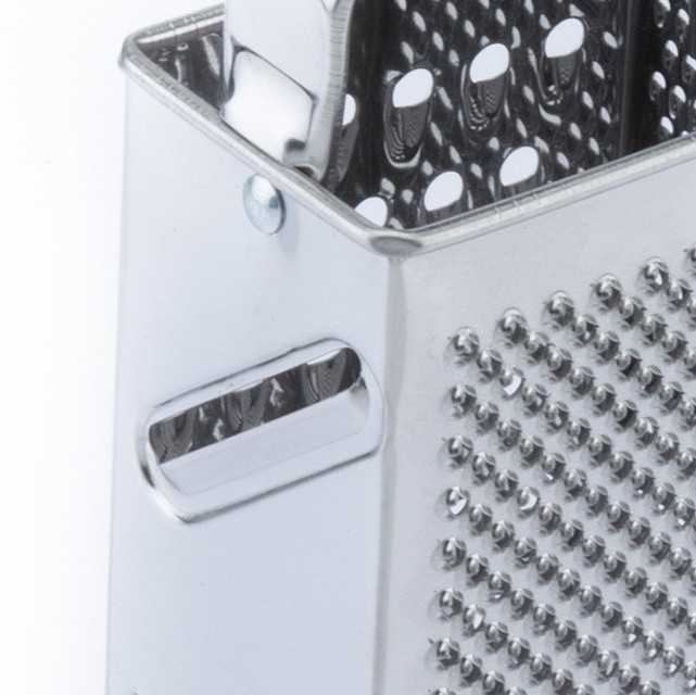 Made In Italy Stainless Steel Universal Rectangular Box Grater Handle On Top With Different Holes For Each Side Height 18 Cm