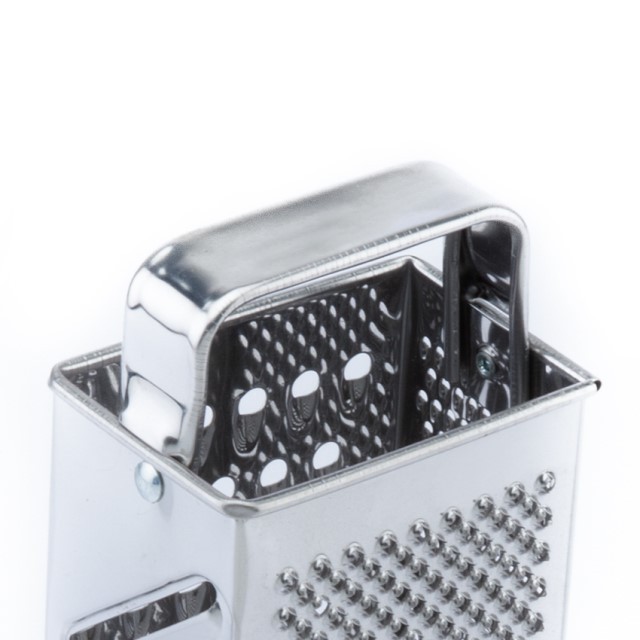 Made In Italy Stainless Steel Universal Rectangular Box Grater Handle On Top With Different Holes For Each Side Height 18 Cm