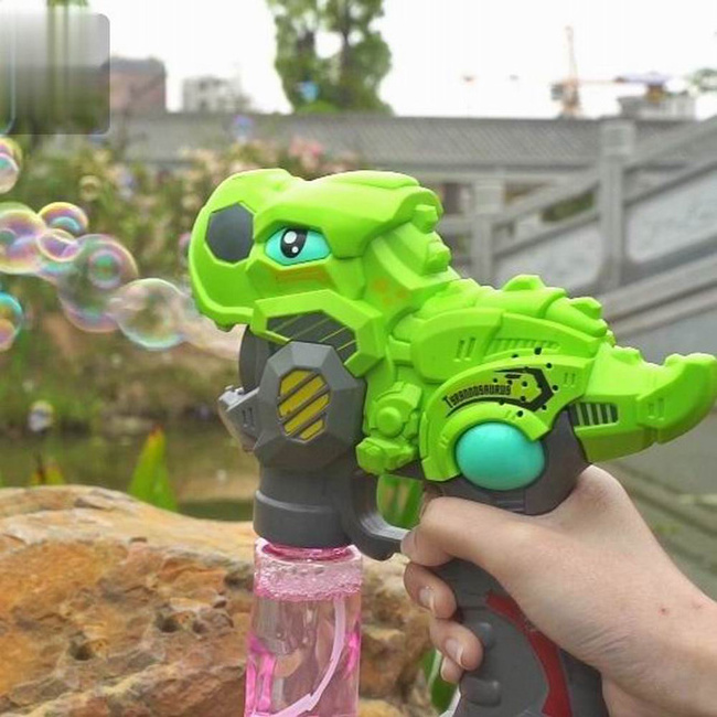 Battery Operated Dinosaur Bubble Gun Toys Outdoor Backyard Games Electric Bubble Gun with Light and Music