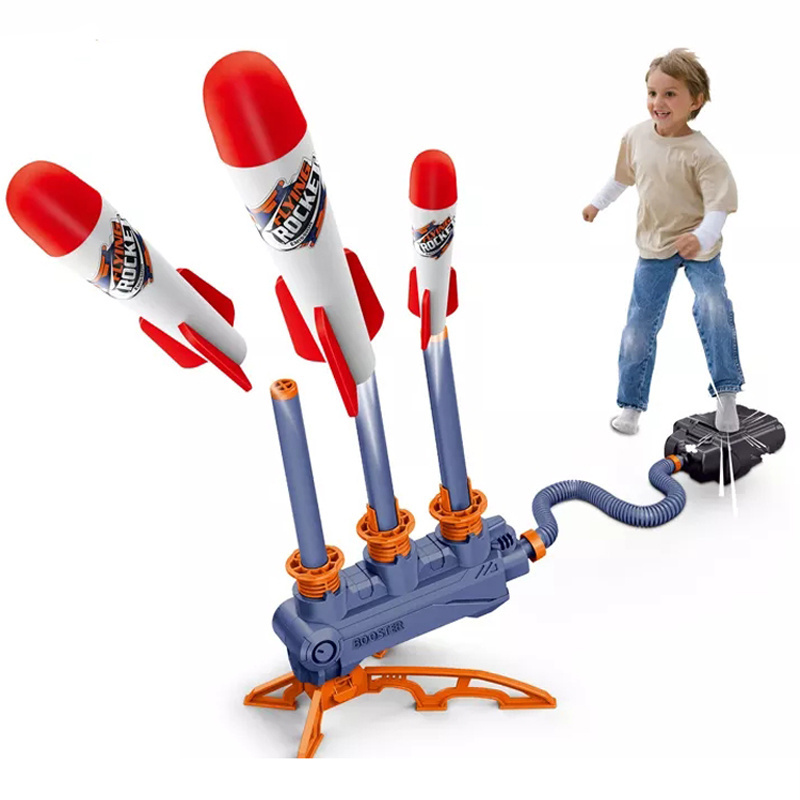 Toys 2023 Hot Selling Three Shooter Air Pressure Foot Outdoor Sports Toys EVA Foam Pedal Stomp Rocket Launcher For Kids