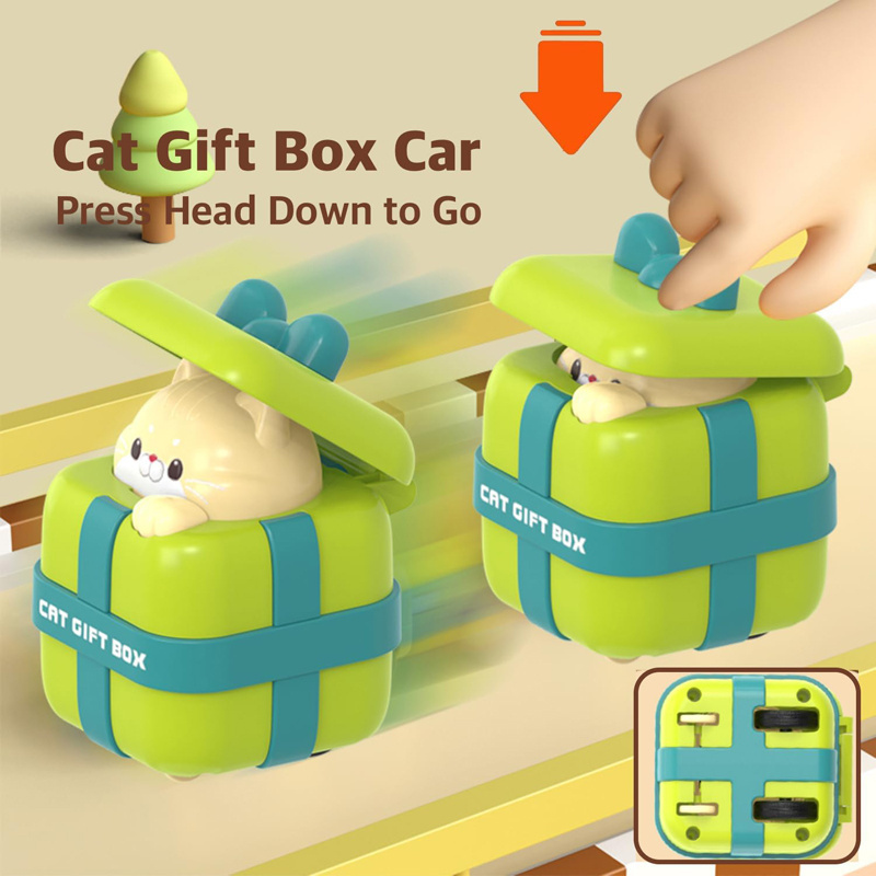 Little Boy Girl Toys Birthday Gift Press Head Down Go Cat Gift Box Car Press Push and Go Toys