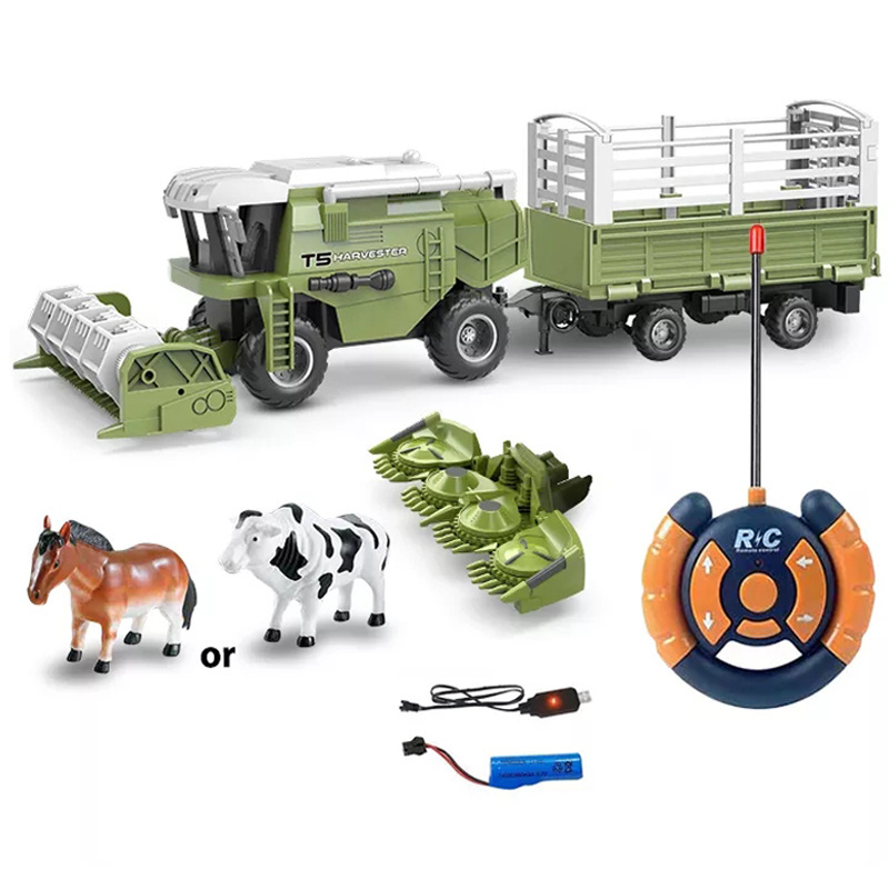 RC Tractor Trailer 27mhz 4 Channels Easy to Install Remote Control Farm Tractor Harvester Toys Included USB Charger