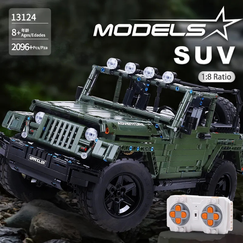 Mould King 13124 Jeep Wrangler Rubicon RC Stack Block Off Road Car Technic Building Model Off-road Vehicle Remote Control