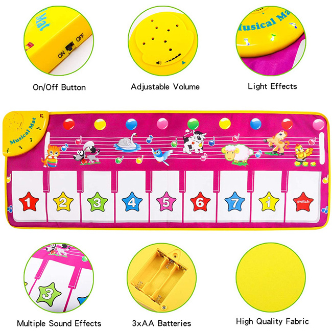 Kids foot piano keyboard toy musical carpet piano baby play mat interesting music mat with light and sound