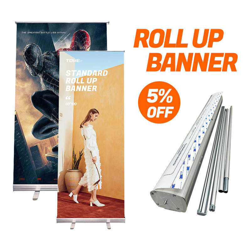 Exhibition shop outdoor display  roll up banner stand hard plastic feet  wholesale roll up displays