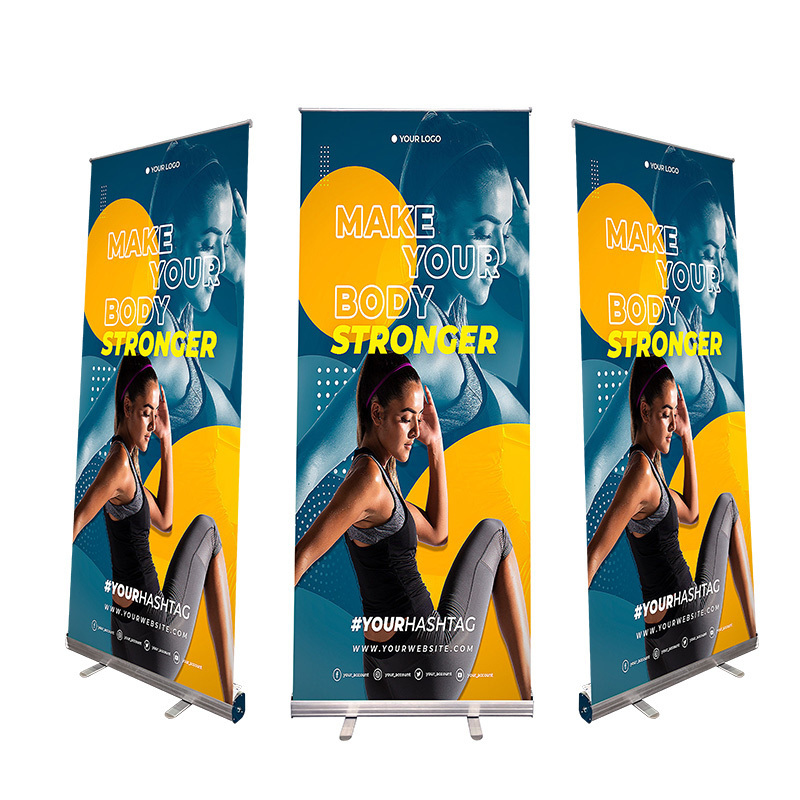 Exhibition shop outdoor display  roll up banner stand hard plastic feet  wholesale roll up displays