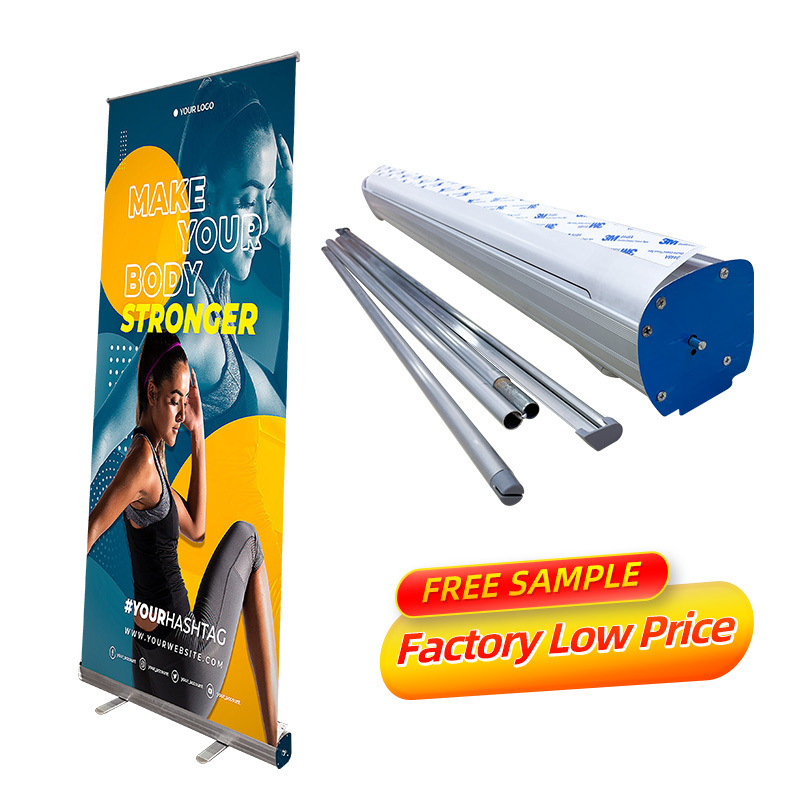 Exhibition shop outdoor display  roll up banner stand hard plastic feet  wholesale roll up displays