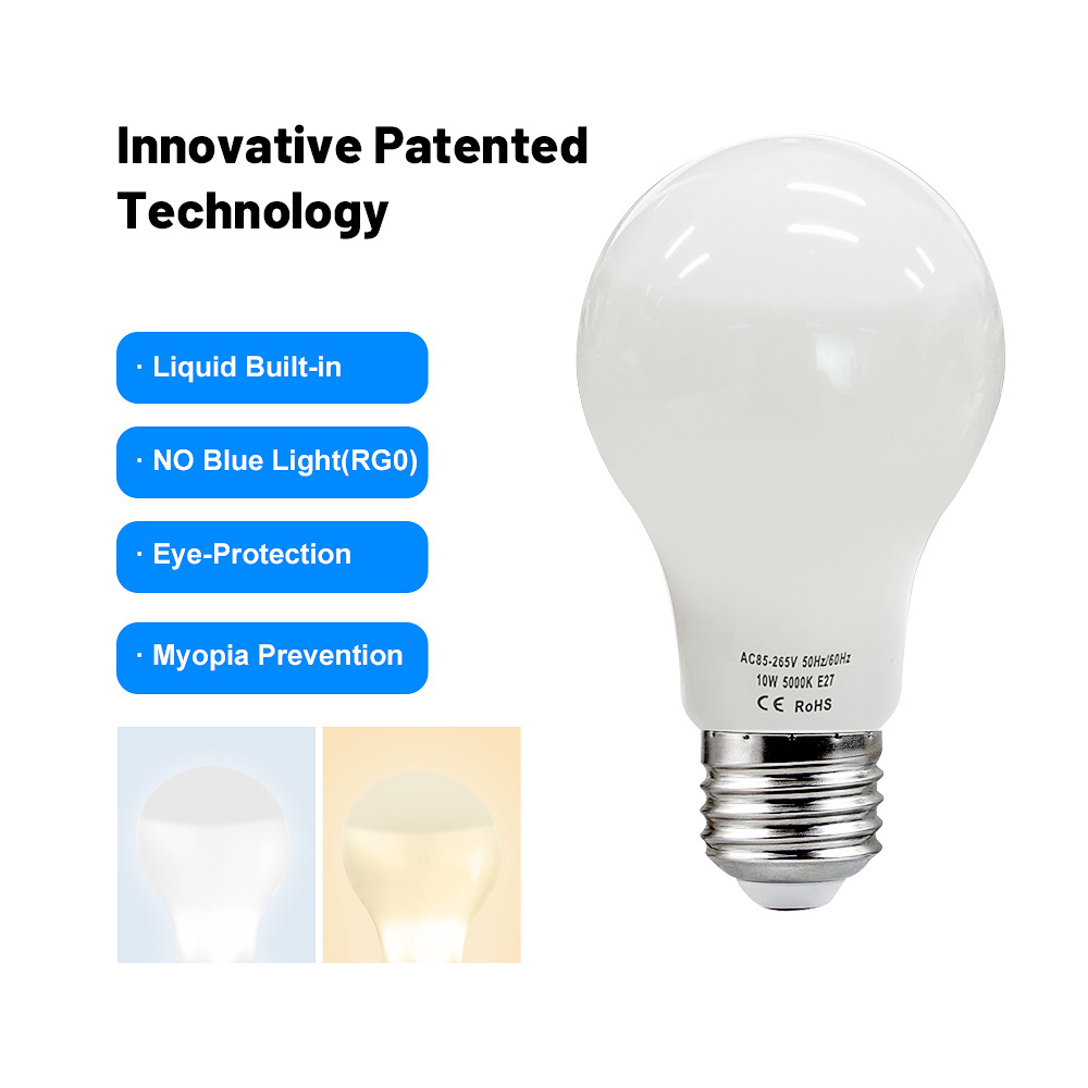 Leading Technology Unique design liquid built-in CRI98 no flicker AC85-265V blue light blocking a60 led smart bulb