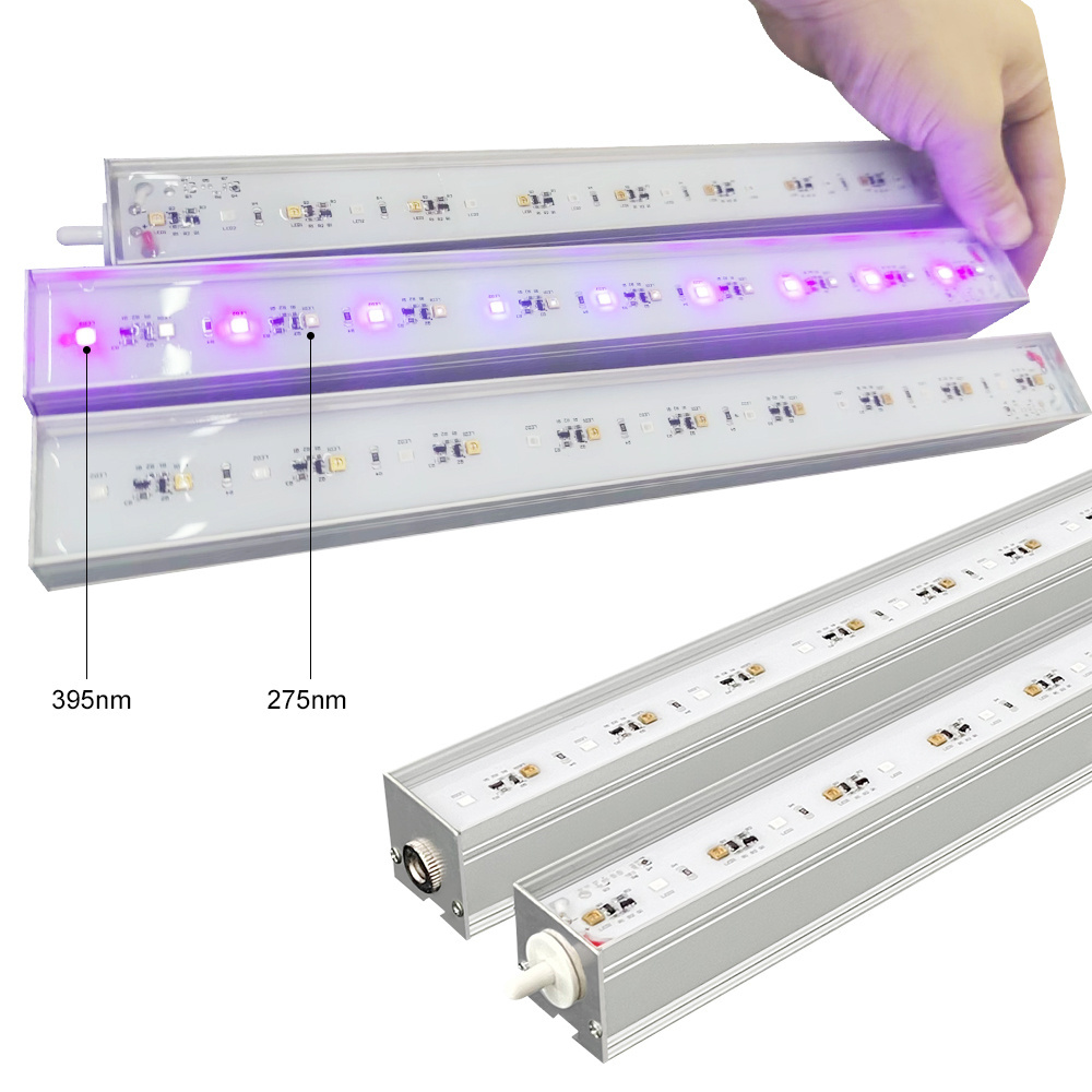 Custom UVC LED lamp 254nm 265nm, 275nm UVC LED sterilizing strip light bar with quartz glass cover for water bin