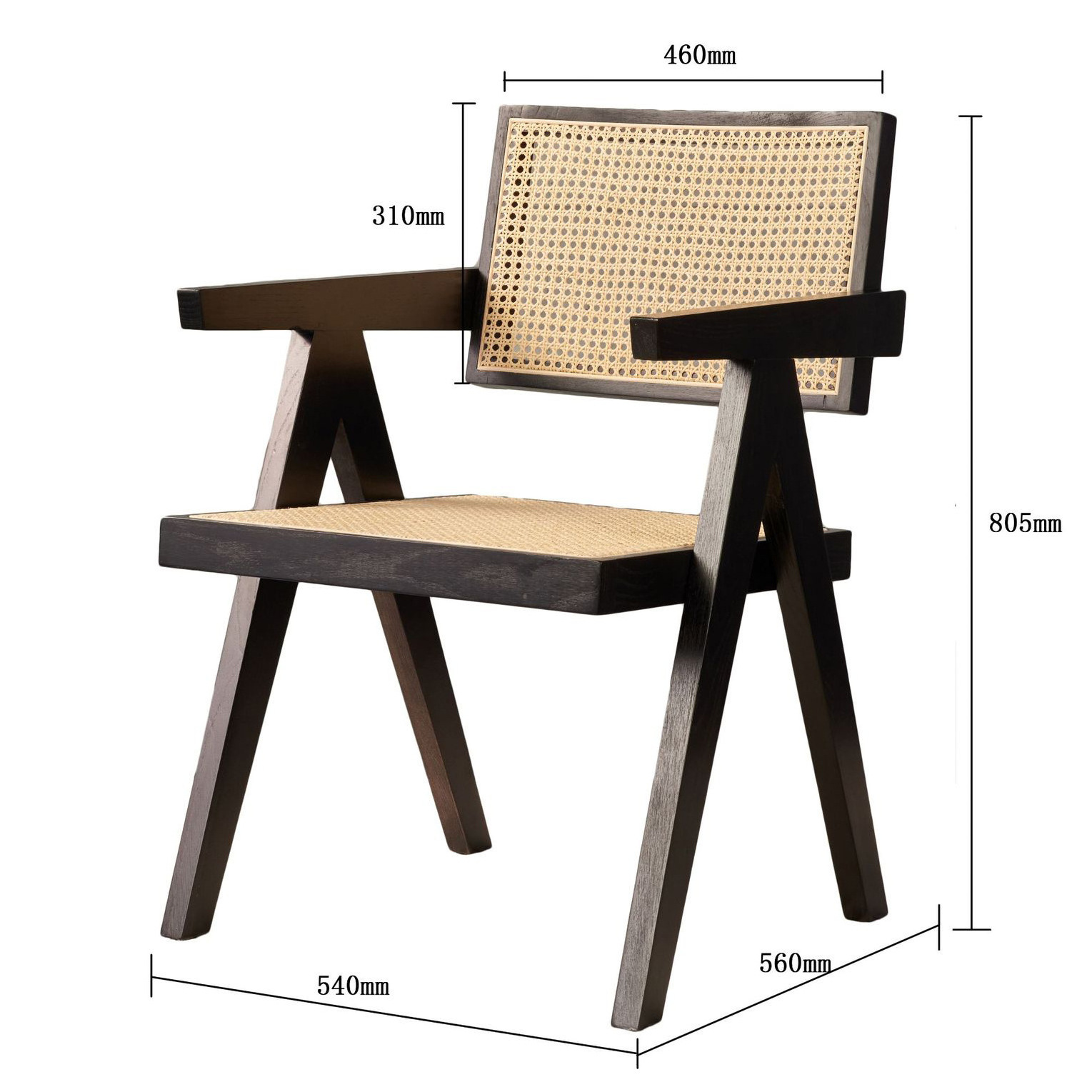 Nordic wabi Sabi rattan woven dining chair rubber wood backrest armrest Chandigarh simple lounge chair