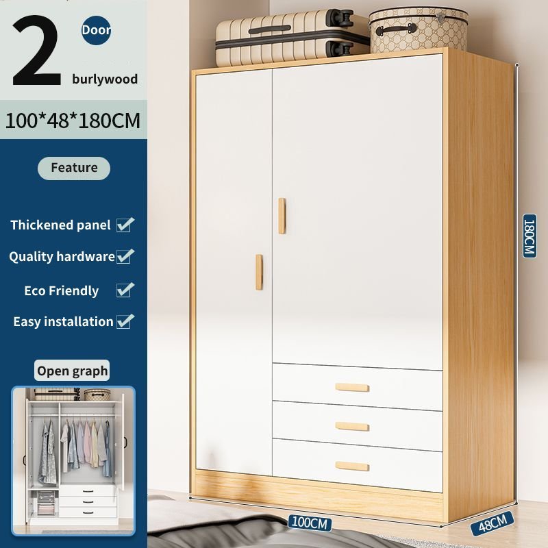 Factory wholesale Nordic simple wooden wardrobe multi-door three drawer storage wardrobe