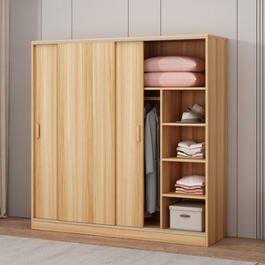 Modern simple wooden wardrobe Bedroom furniture for rent Sliding doors Children's wardrobe lockers