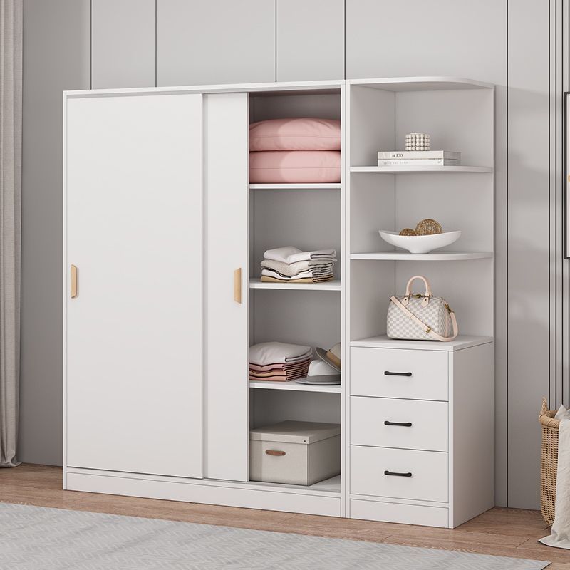 Modern simple wooden wardrobe Bedroom furniture for rent Sliding doors Children's wardrobe lockers