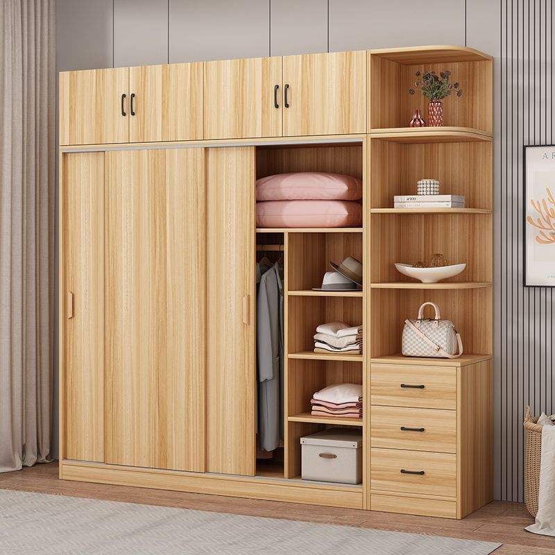 Modern simple wooden wardrobe Bedroom furniture for rent Sliding doors Children's wardrobe lockers