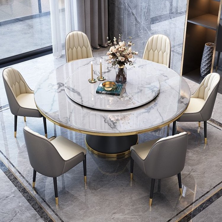 Modern design Round guangxi marble top with metal base dining table