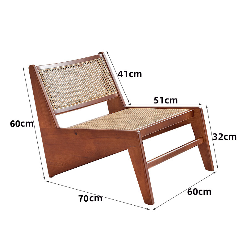 Wabi-sabi single solid wood rattan sofa chair in living room outdoor balcony lounge chair