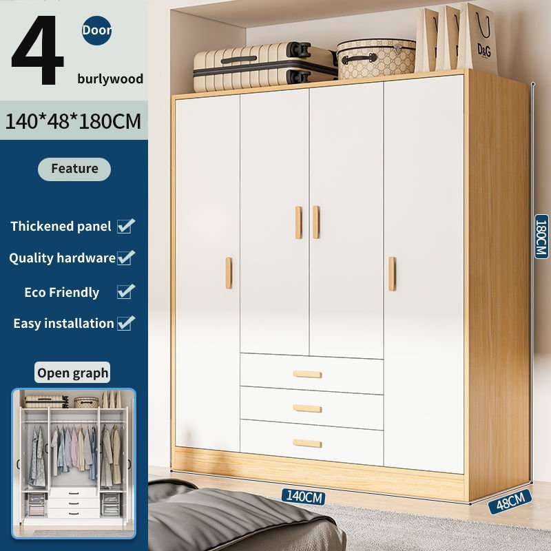 Light luxury home bedroom wooden wardrobe simple to open the door with drawer storage closet