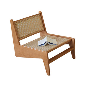 Wabi-sabi single solid wood rattan sofa chair in living room outdoor balcony lounge chair