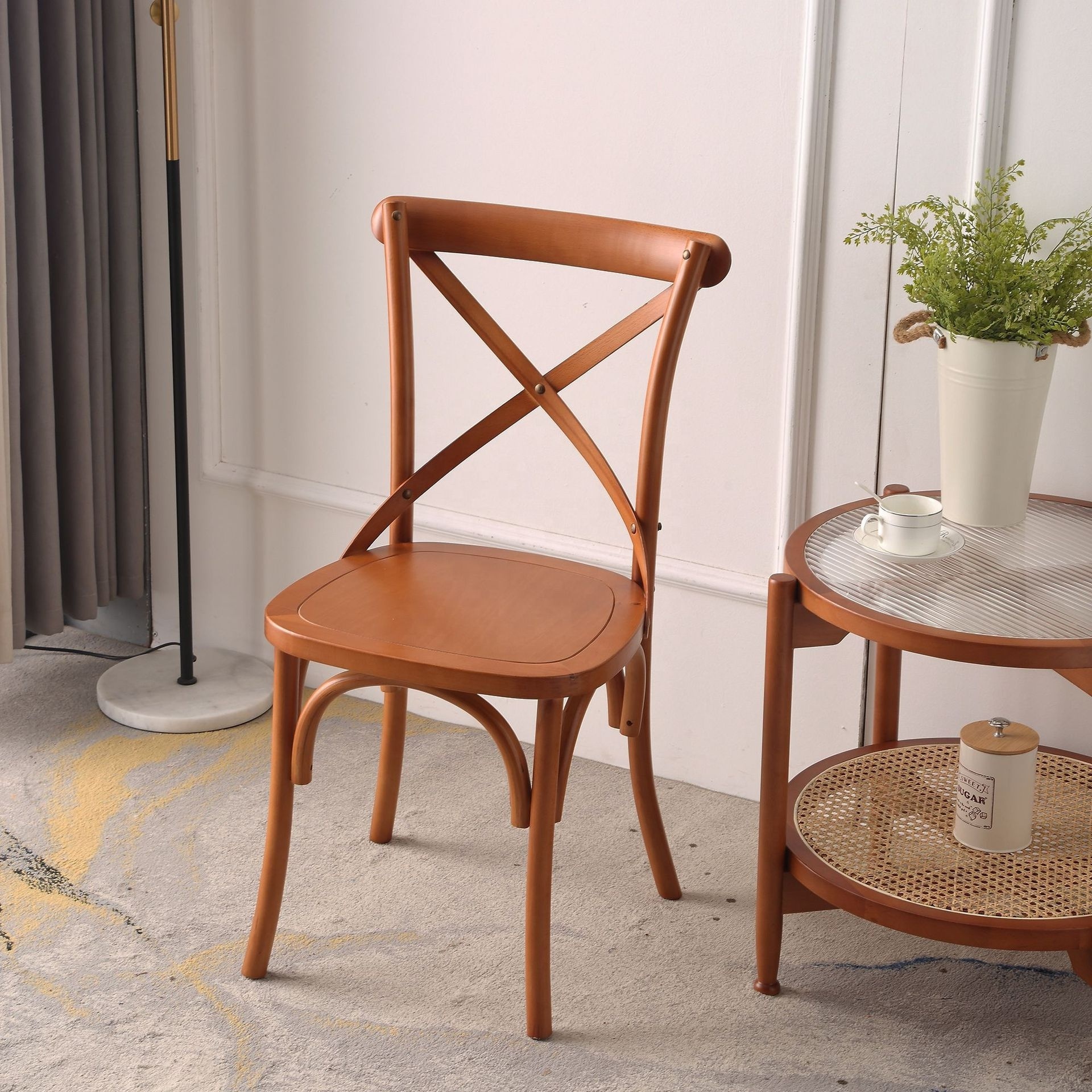 2023 Wholesale Stackable Beech Oak Crossback Chair Cross Back Chair Dining Wood X Wedding Banquet Home Furniture 50 Modern