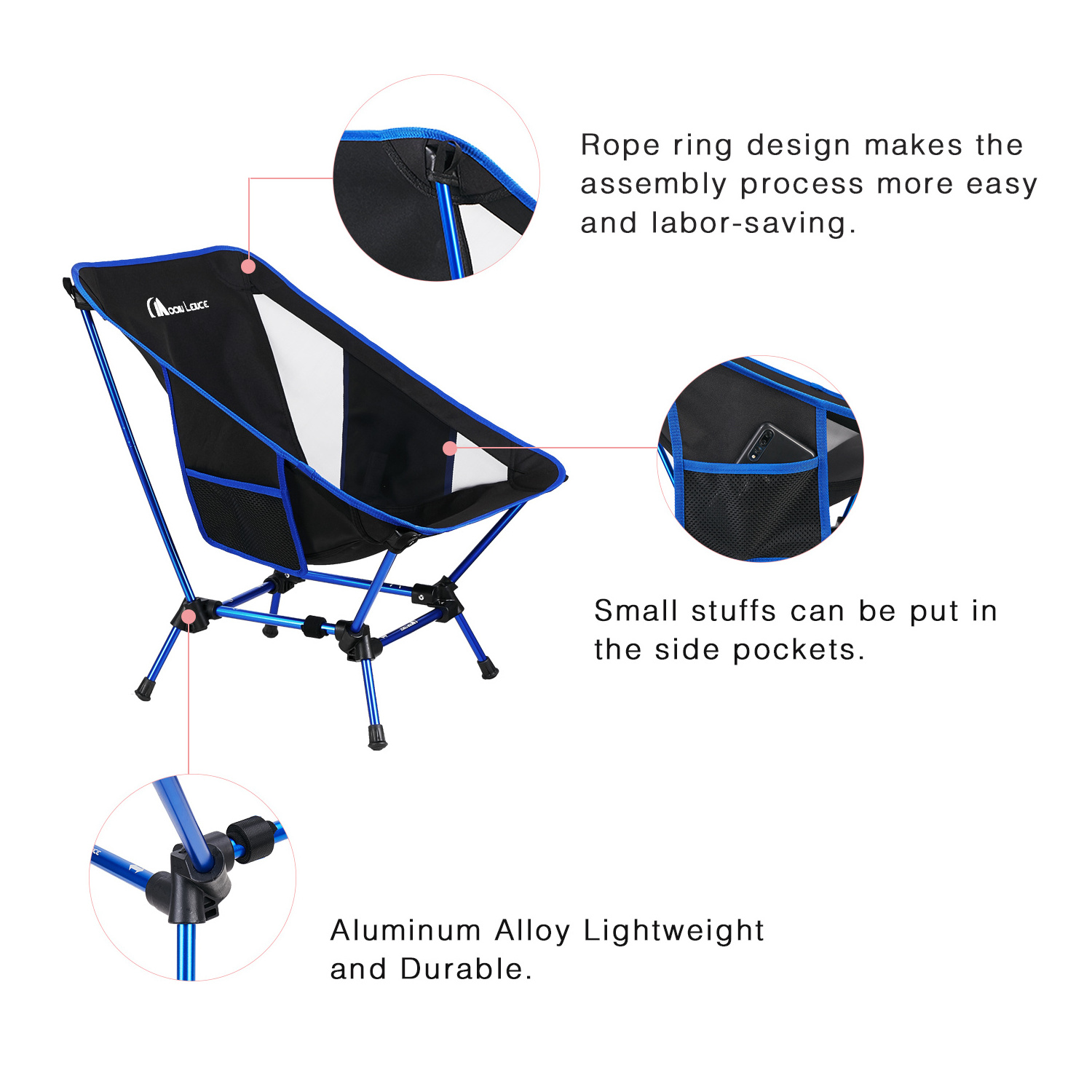 MOONLENCE Low Profile Folding Chair For Camping Beach Picnic BBQ Sporting Event With Carry Bag Black