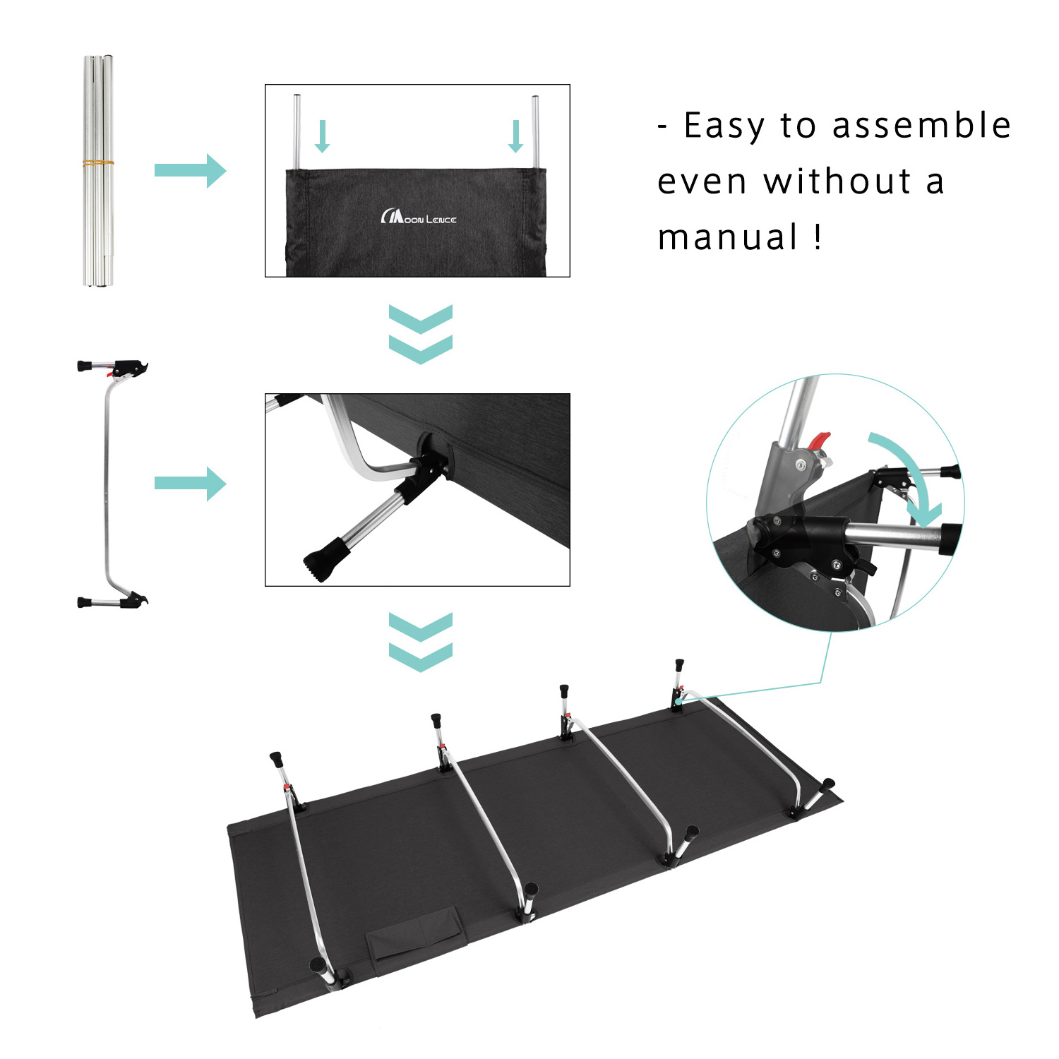 MoonLence Ultralight Folding Camping Cot for Adults, Portable Aluminum Sleeping Cot Bed with Storage Bag for Backpacking Hiking