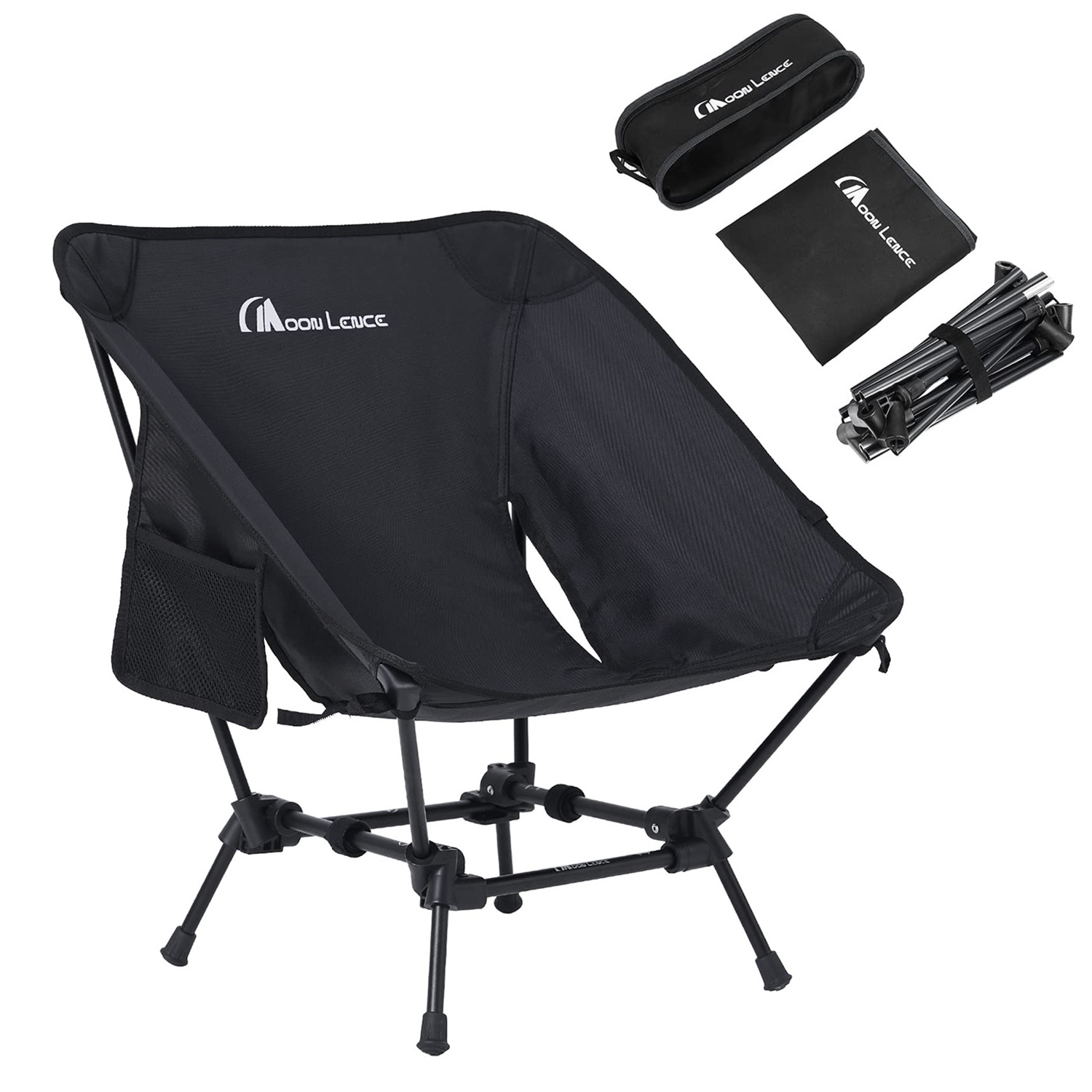 MOONLENCE Low Profile Folding Chair For Camping Beach Picnic BBQ Sporting Event With Carry Bag Black