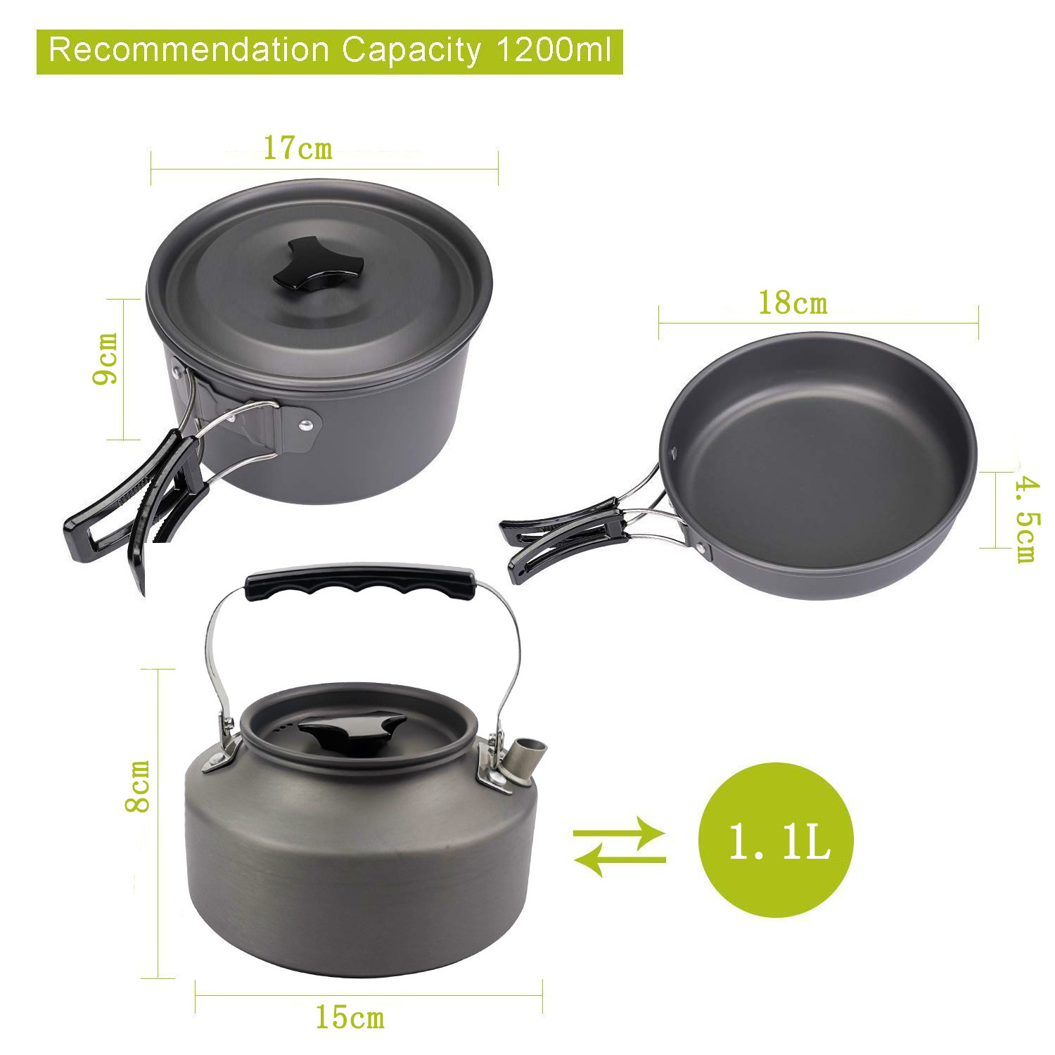 2~3 Person Light weighted Camping Cookware Portable Outdoor Mess Cooking Gear Kit with Kettle Cooking Set