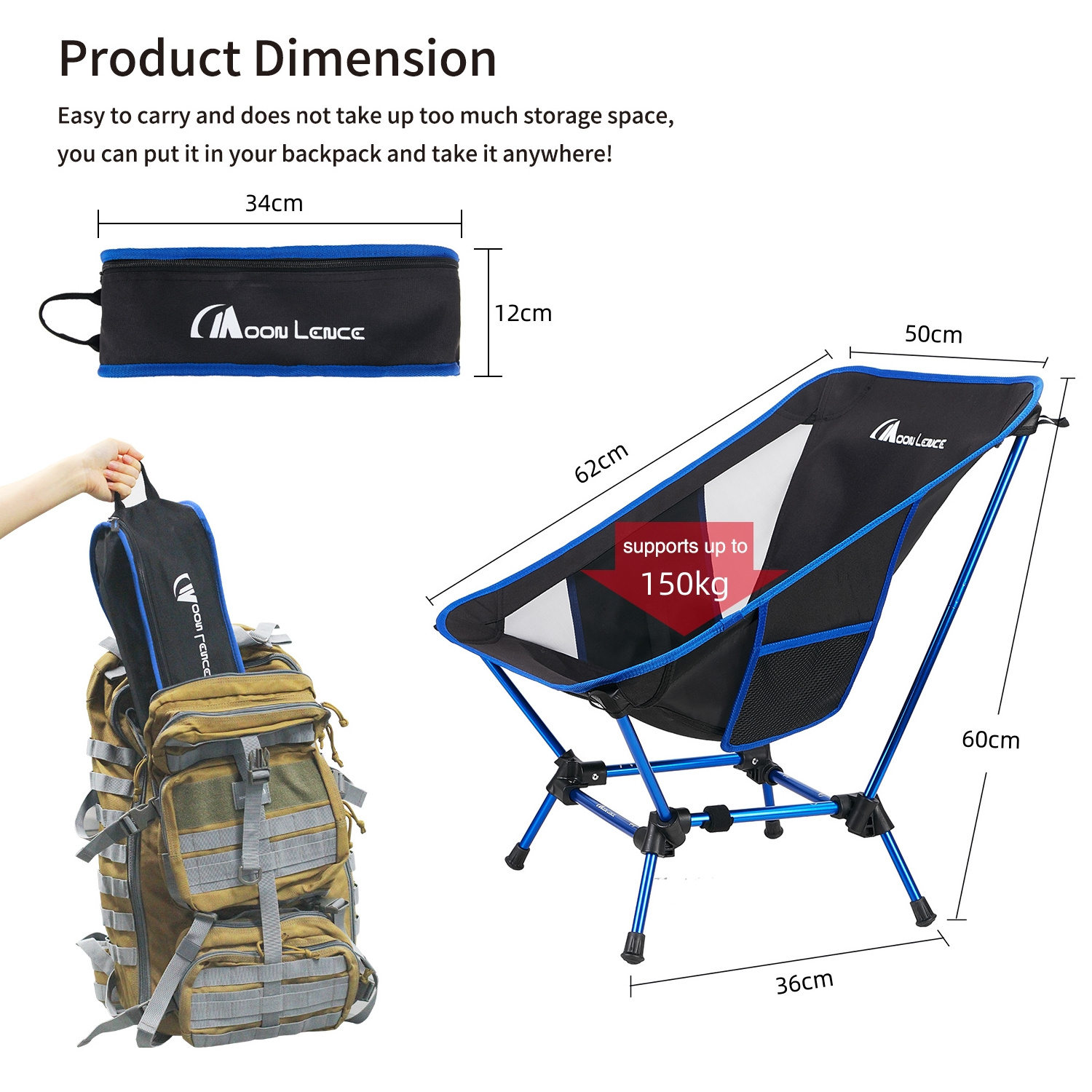 MOONLENCE Low Profile Folding Chair For Camping Beach Picnic BBQ Sporting Event With Carry Bag Black