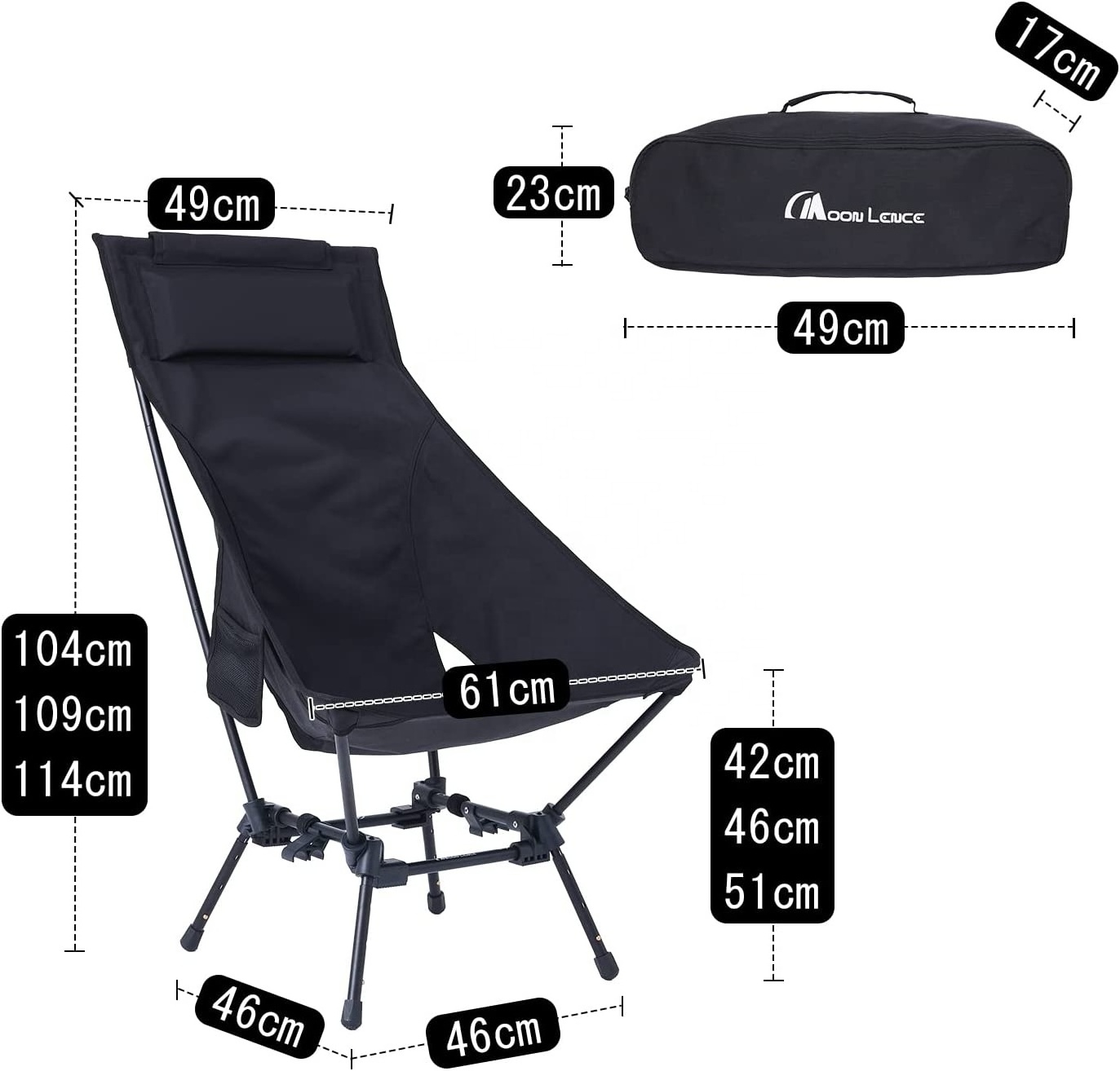 MOONLENCE Glamping Lawn Chair with High Back Camping Chairs for Adults Adjustable Oversize Beach Chair