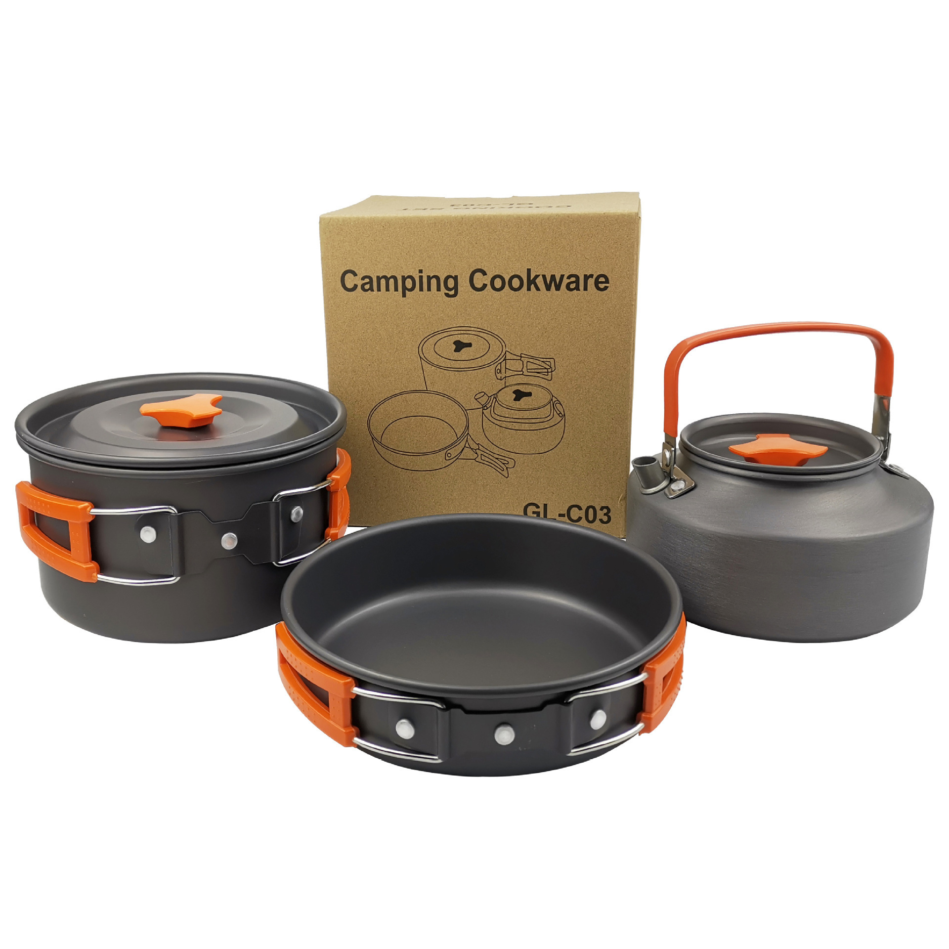 2~3 Person Light weighted Camping Cookware Portable Outdoor Mess Cooking Gear Kit with Kettle Cooking Set