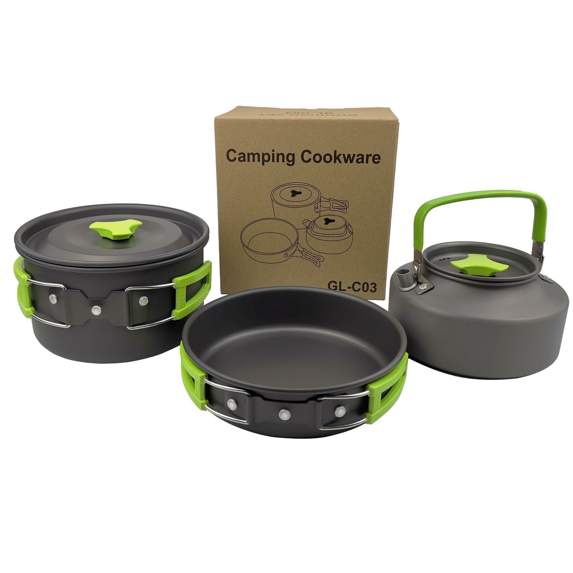 2~3 Person Light weighted Camping Cookware Portable Outdoor Mess Cooking Gear Kit with Kettle Cooking Set