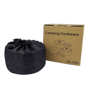 2~3 Person Light weighted Camping Cookware Portable Outdoor Mess Cooking Gear Kit with Kettle Cooking Set