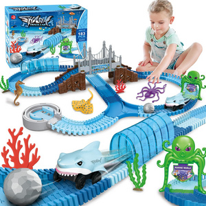 Ocean Theme 183 Pcs Flexible Track Toy Set with Shark Race Car for Kids Journey of STEM Learning & Fun