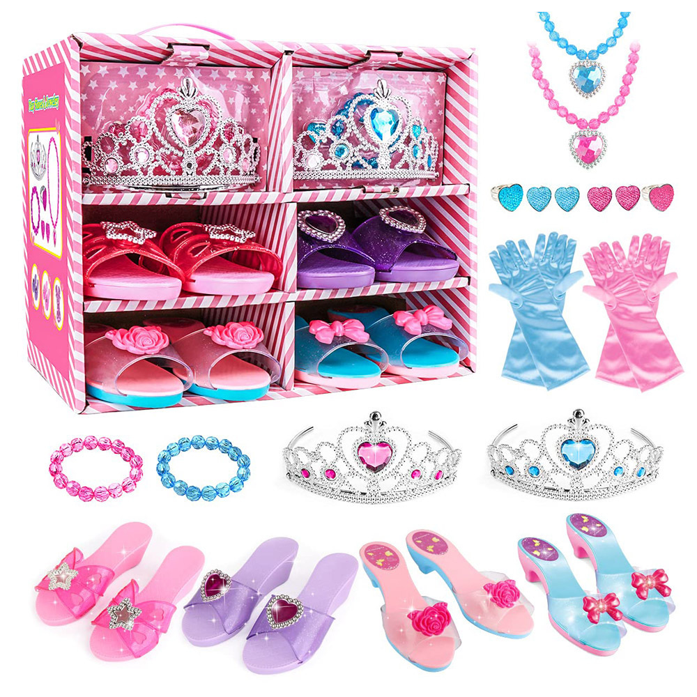 Princess Jewelry Dress Up Set Children's pretend makeup toys set Shoes Role Play with Crowns Necklaces Bracelets Rings Girls Toy