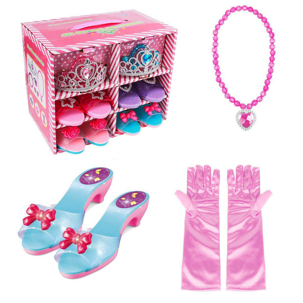 Princess Jewelry Dress Up Set Children's pretend makeup toys set Shoes Role Play with Crowns Necklaces Bracelets Rings Girls Toy