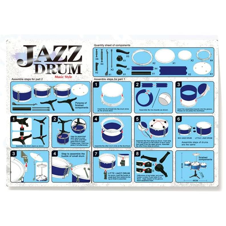 Kids Jazz Drum Set 3 Drums Cymbal 2 Drumsticks  Little Rock star Kit for Stimulating Children's Creativity Musical Toys