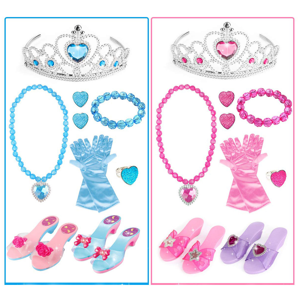 Princess Jewelry Dress Up Set Children's pretend makeup toys set Shoes Role Play with Crowns Necklaces Bracelets Rings Girls Toy