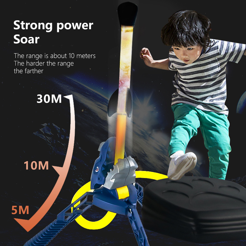 Outdoor Toys Dinosaur Rocket Launcher for Children  Rocket Blasters Launch up to 50 Meter Lighting  Foam Rocket