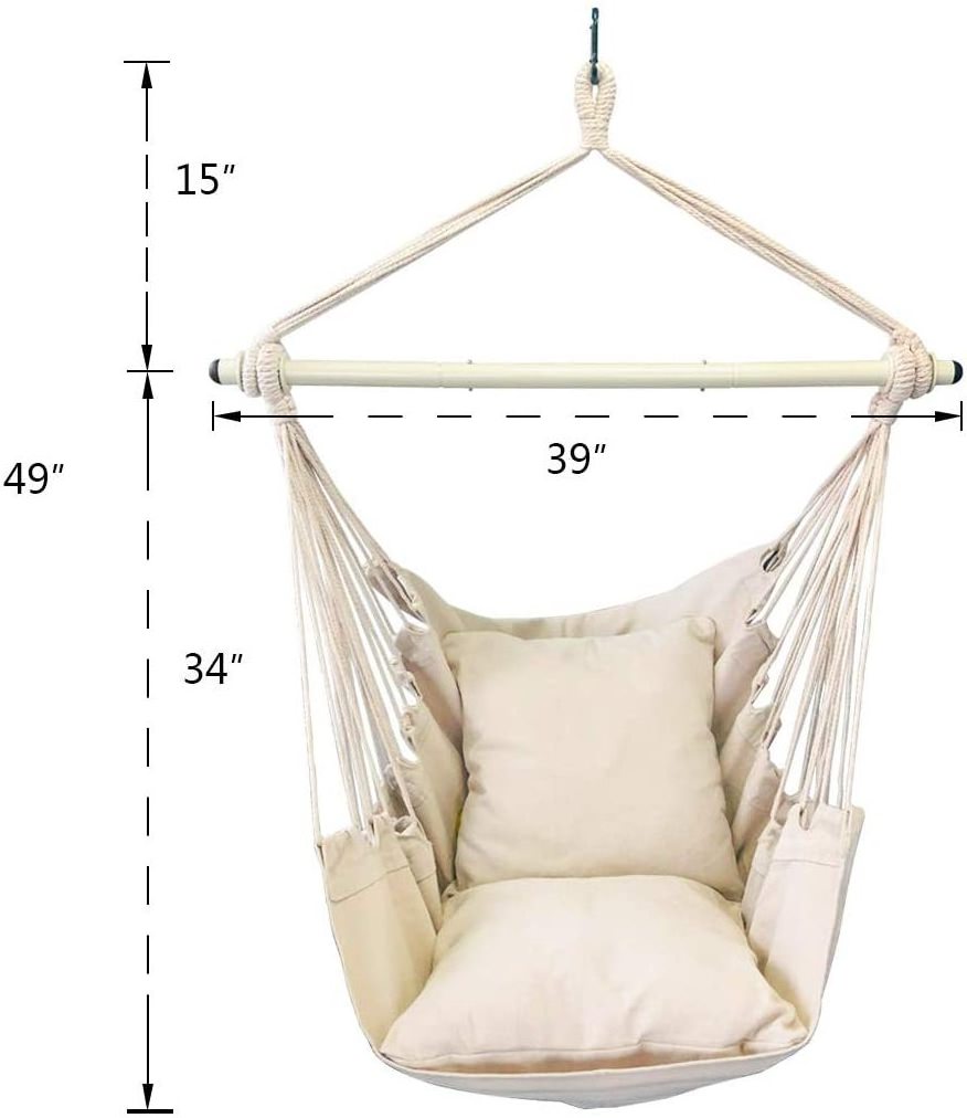 Hanging Cotton Rope Tassel Leisure Relaxation Hammock Chair Swing Seat Included 2 Seat Cushions for Indoor or Outdoor