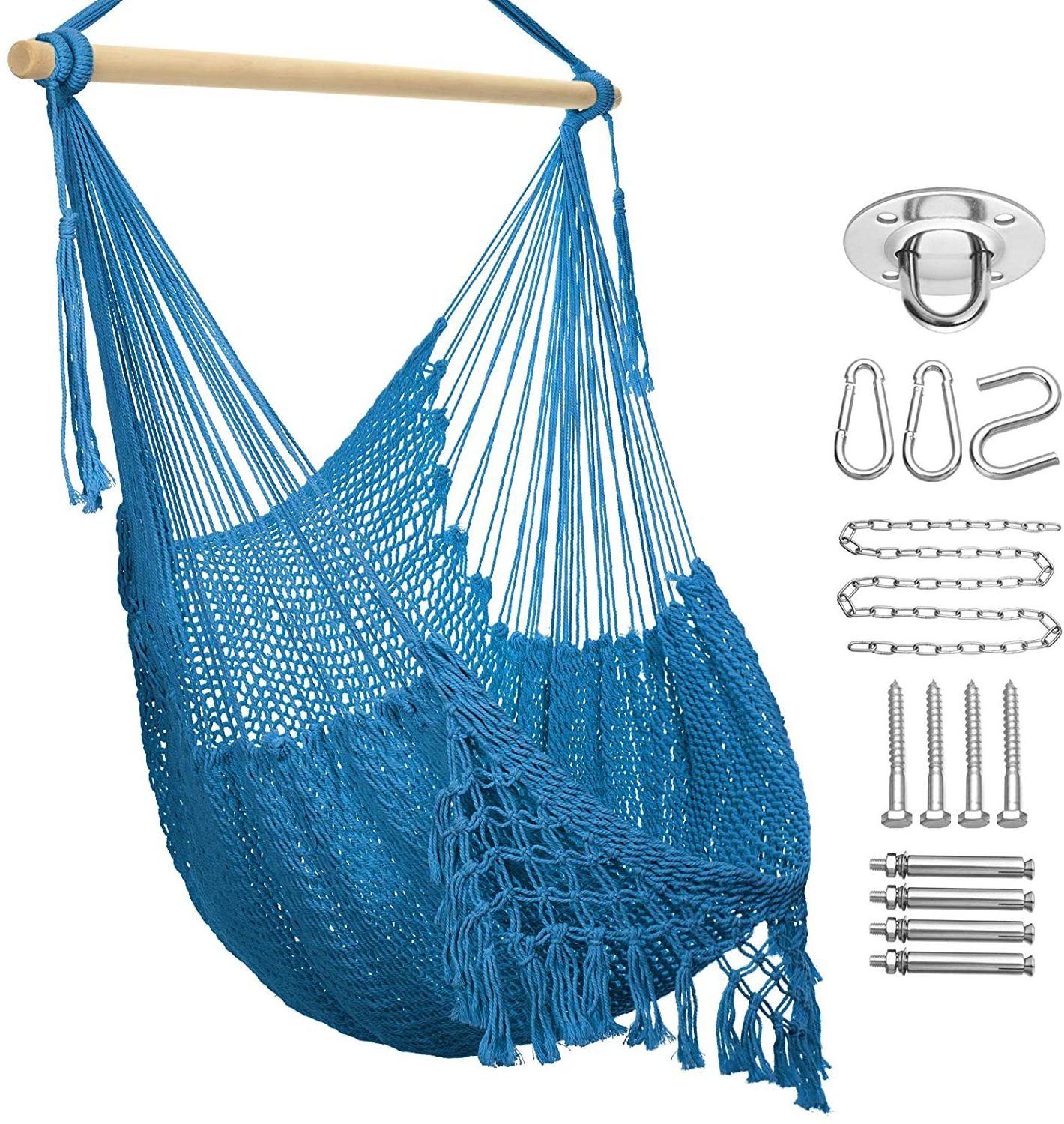 Indoor and Outdoor Hammock Chair Macrame Swing, Max 330 Lbs, Hanging Cotton Rope Hammock Swing Chair