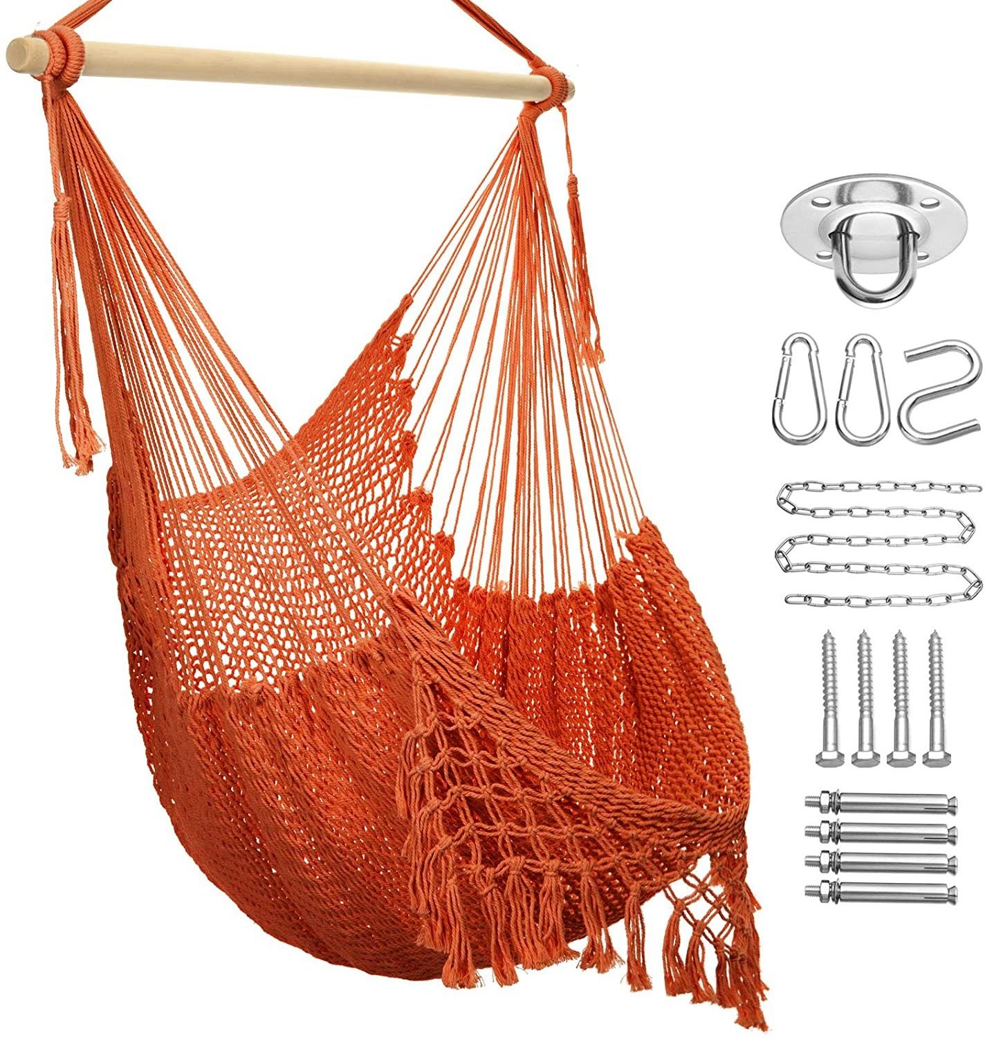 Indoor and Outdoor Hammock Chair Macrame Swing, Max 330 Lbs, Hanging Cotton Rope Hammock Swing Chair