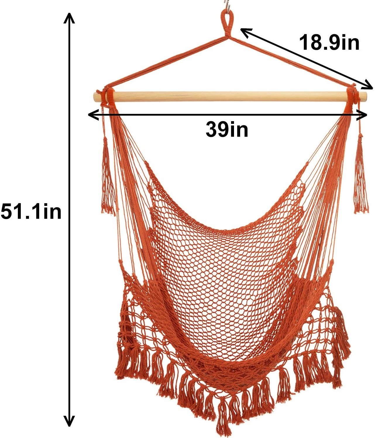 Indoor and Outdoor Hammock Chair Macrame Swing, Max 330 Lbs, Hanging Cotton Rope Hammock Swing Chair