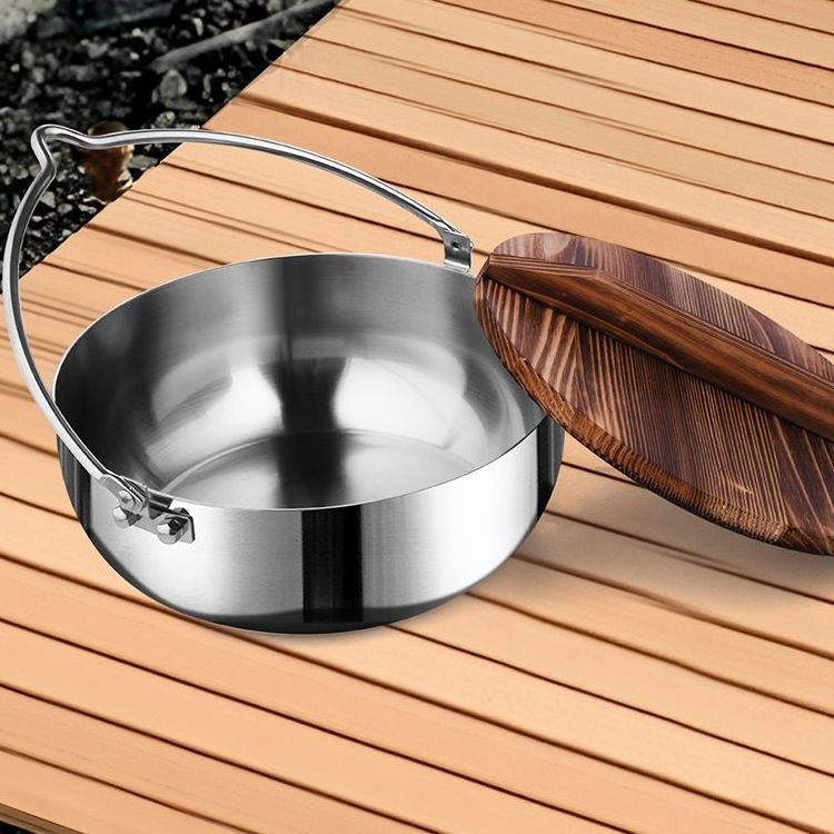 Camping Pot with Lid | SUS304 Stainless Steel Bushcraft Gear | Hangable Campfire Cooking Equipment