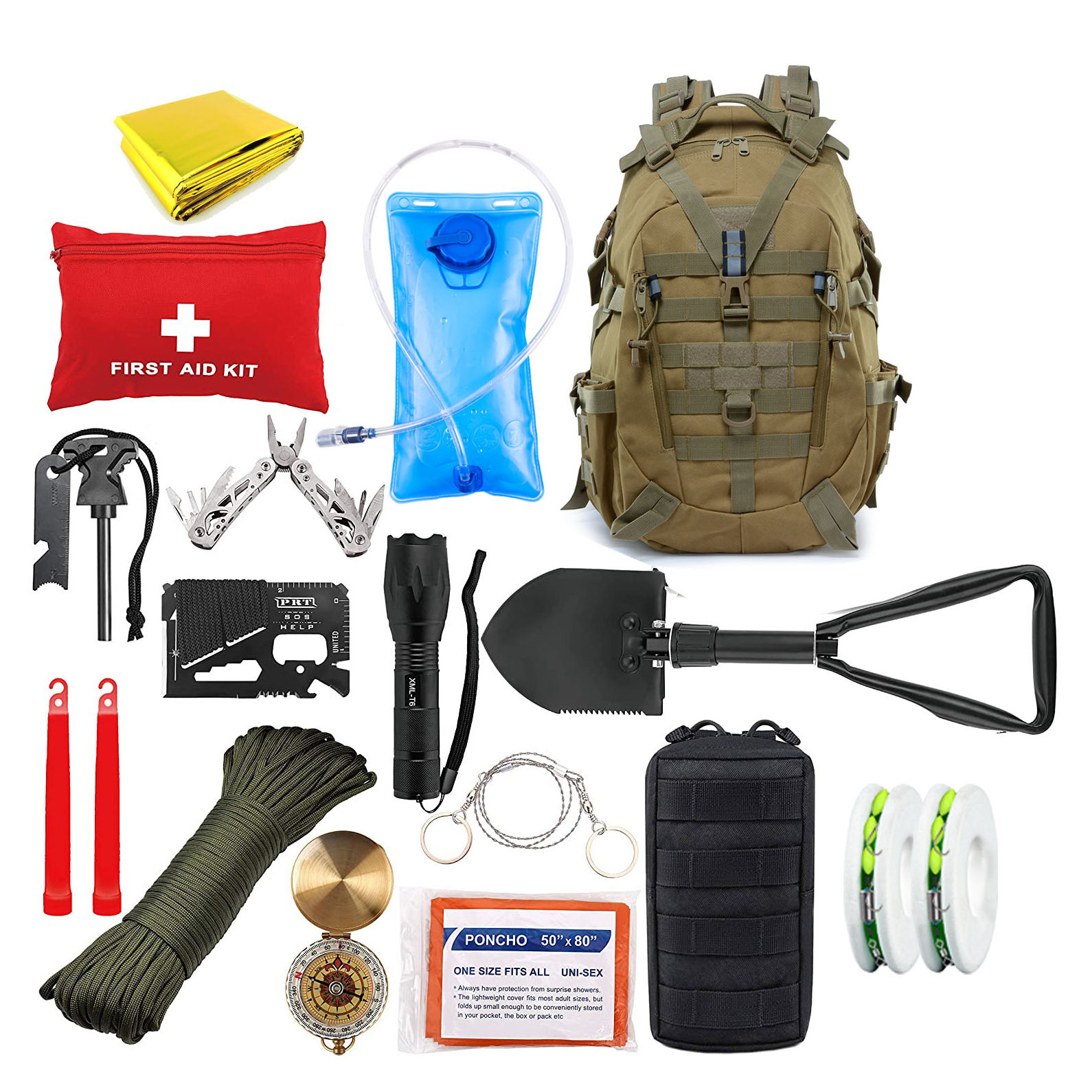 OEM Tactical Outdoor 25L kit de supervivencia Survival First Aid Kit backpack  with full gear for Hunting Camping  Hiking