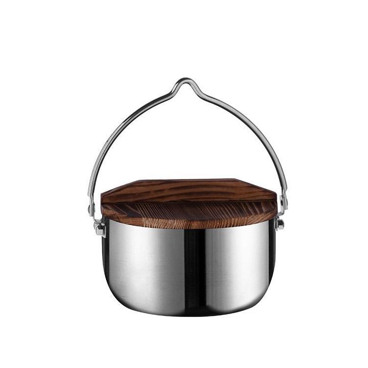 Camping Pot with Lid | SUS304 Stainless Steel Bushcraft Gear | Hangable Campfire Cooking Equipment