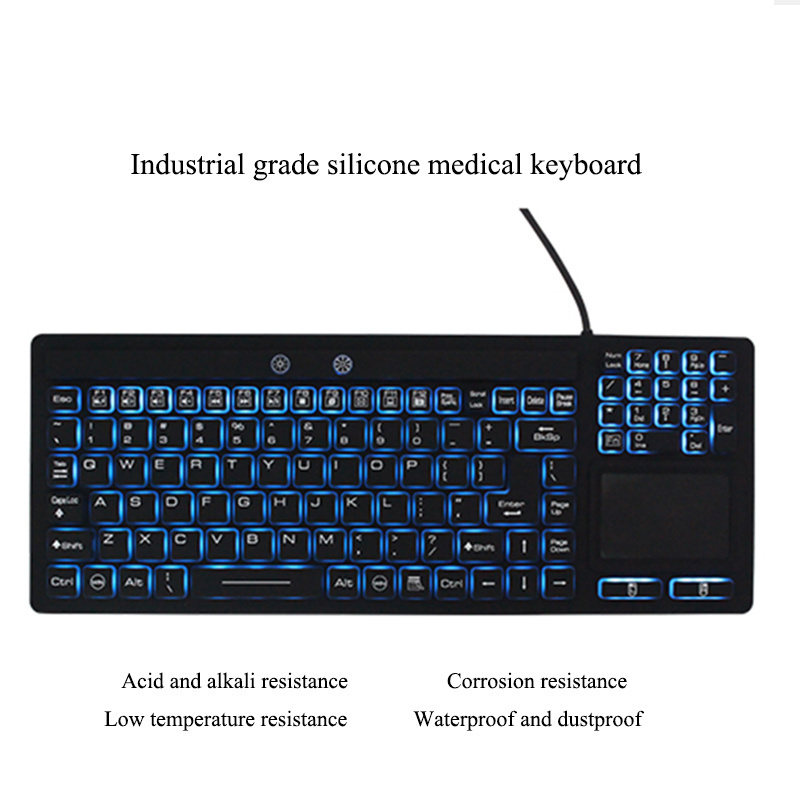 IP68 Waterproof Mini Tablet Keyboard with Backlit Touchpad USB Interface Silicone Rubber Computer Keyboard for Medical Division