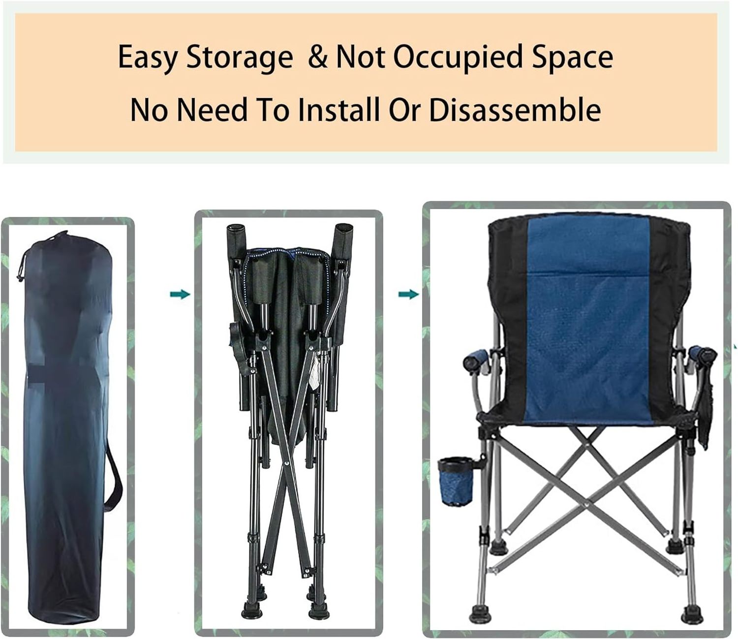 Outdoor Large Sized Collapsible Folding Camping Beach Chairs for Adults with Steel Frame Cup Holder and 3 Side Pocket