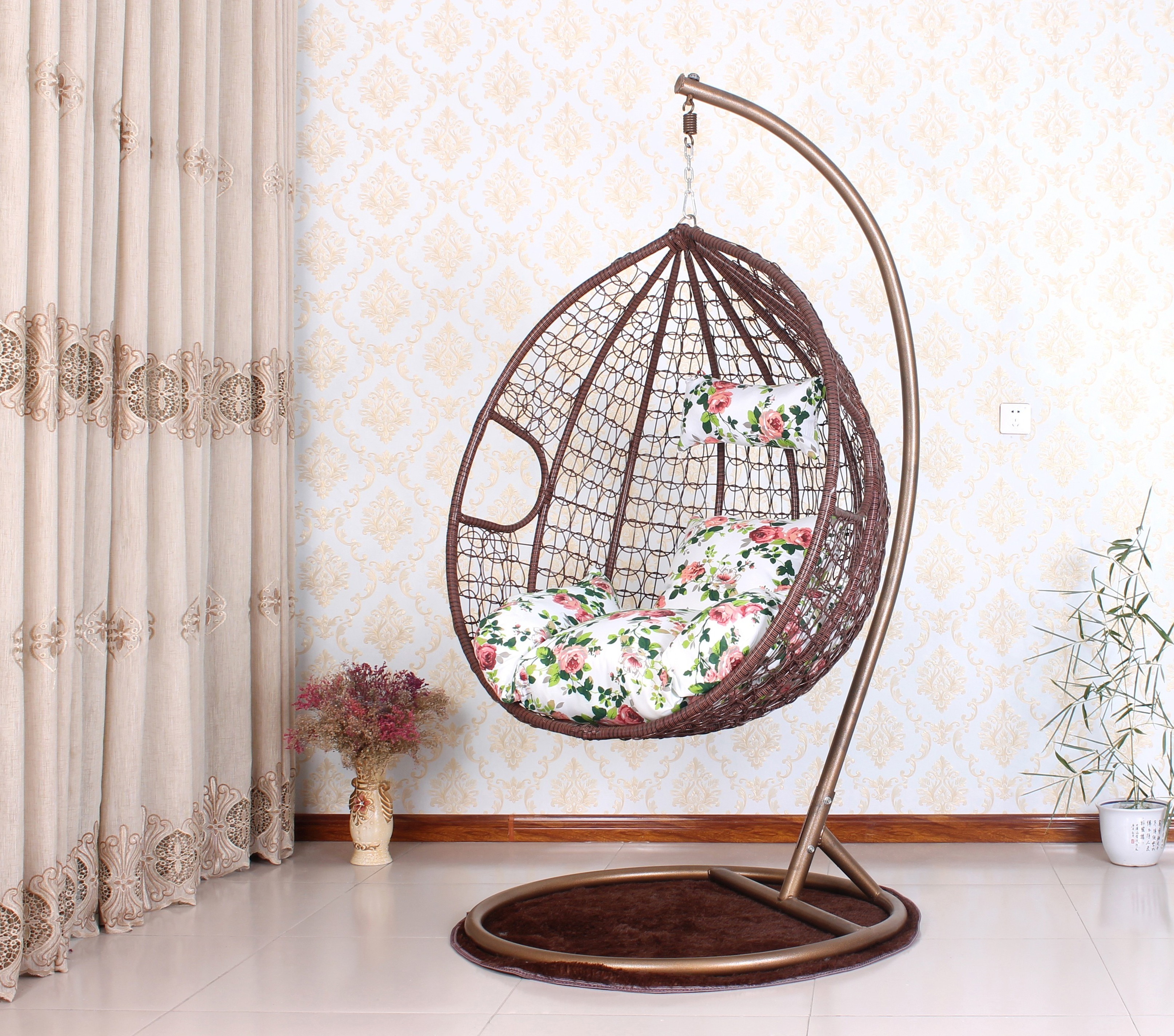 Home Balcony Garden Metal Hanging PE Swing Chair Custom Rattan Outdoor Indoor Patio Swings Egg Swing Chair With Stand