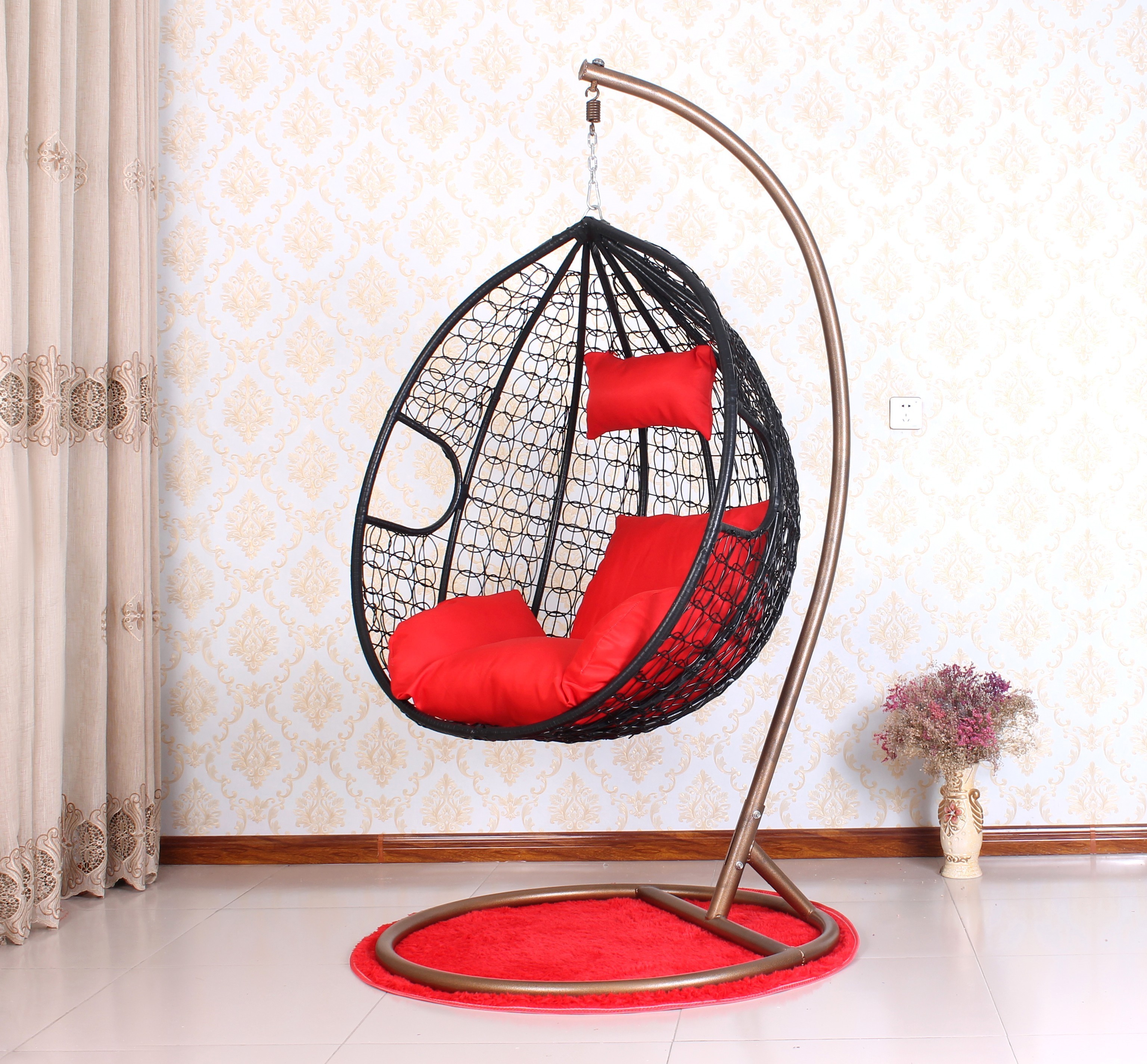 Home Balcony Garden Metal Hanging PE Swing Chair Custom Rattan Outdoor Indoor Patio Swings Egg Swing Chair With Stand