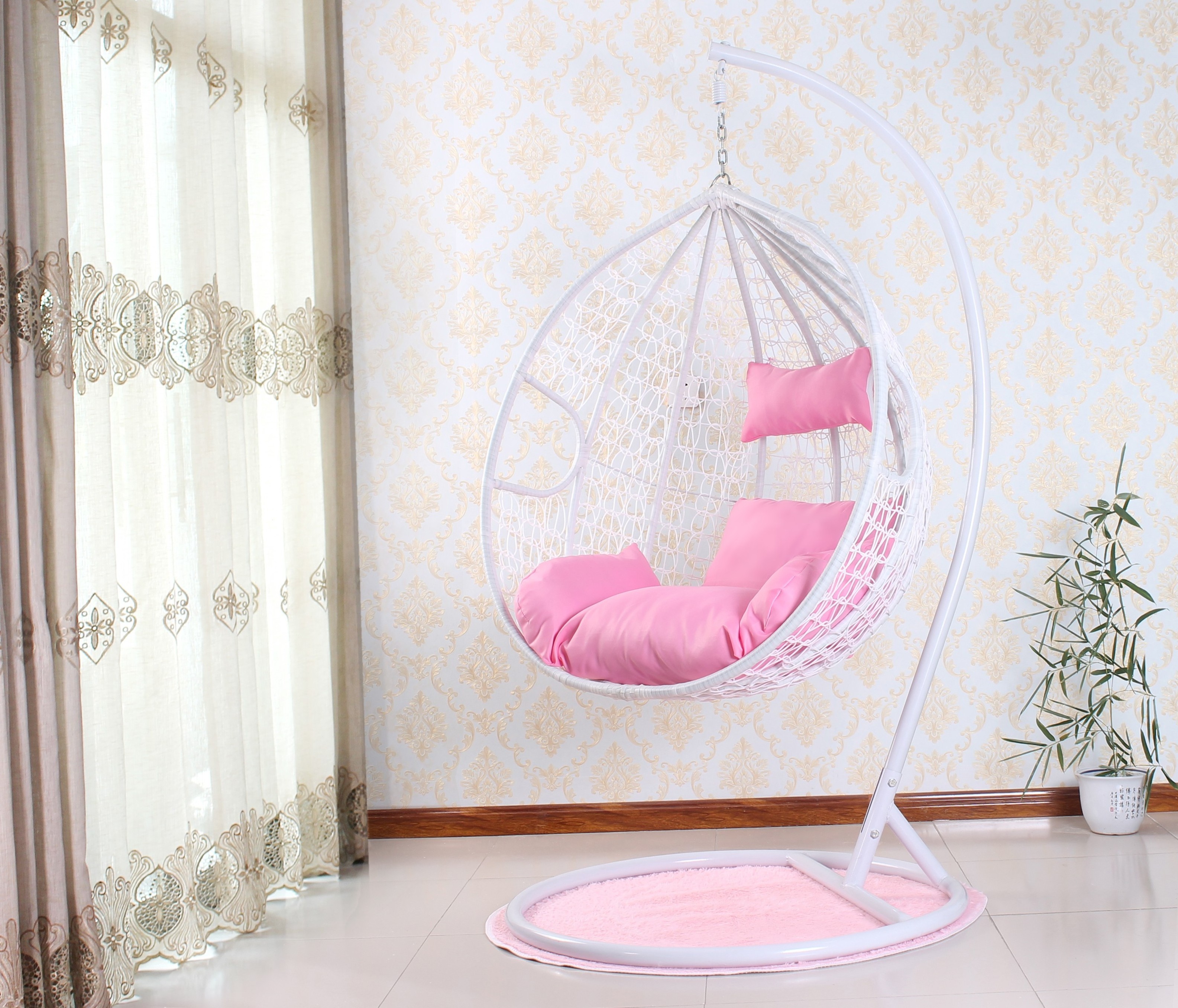 Home Balcony Garden Metal Hanging PE Swing Chair Custom Rattan Outdoor Indoor Patio Swings Egg Swing Chair With Stand